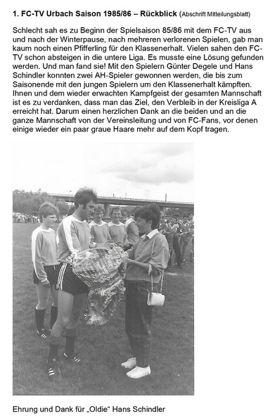 FCTV Urbach Saison 1985 86 Rueckblick