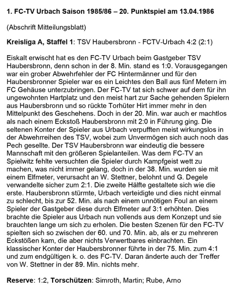 FCTV Urbach Saison 1985_86 TSV Haubersbronn FCTV Urbach 20. Spieltag am 13.04.1986.jpg