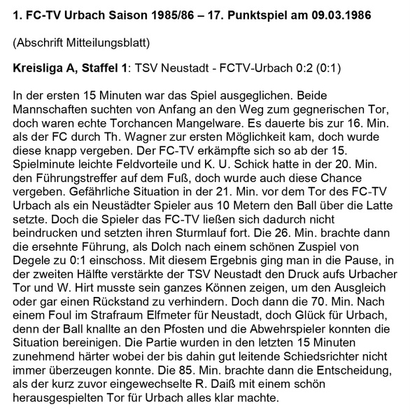FCTV Urbach Saison 1985_86 TSV Neustadt FCTV Urbach 17. Spieltag am 09.03.1986.jpg