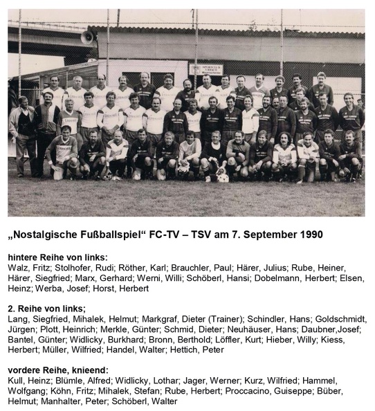 Nostalgische Fussballfest 07.09.1990 mit Spielernnamen und Foto