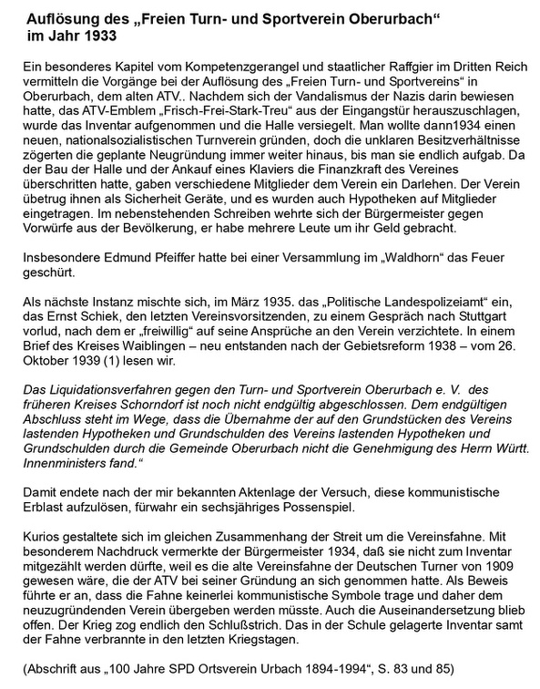 Aufloesung des Freien Turn- und Sportvereins Oberurbach (1)