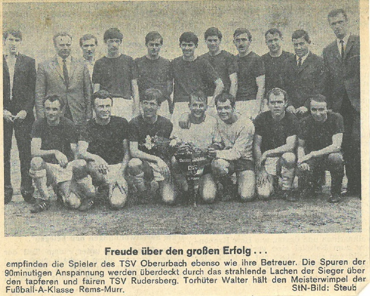 TSV Urbach Saison 196768 Meister Mannschaftsfoto