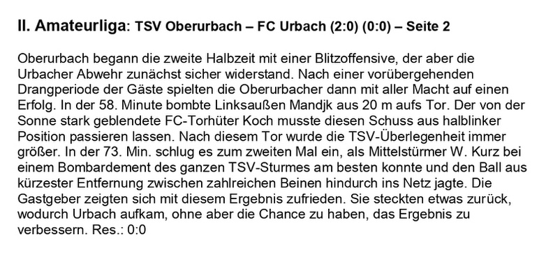 TSV Urbach Saison 1960 1961 TSV Oberurbach FC Urbach 26.02.1961 Seite 2