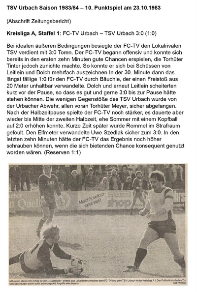 TSV Urbach Saison 1983 1984  10. Punktspiel FCTV Urbach TSV Urbach 23.10.1983.jpg