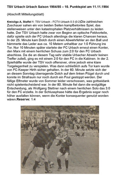 TSV Urbach Saison 1984 1985 TSV Urbach FCTV Urbach 10. Spieltag am 11.11.1984.jpg