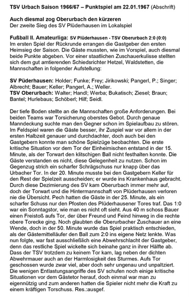 TSV Urbach Saison 1966 1967 SV Pluederhausen TSV Oberurbach 22.01.1967