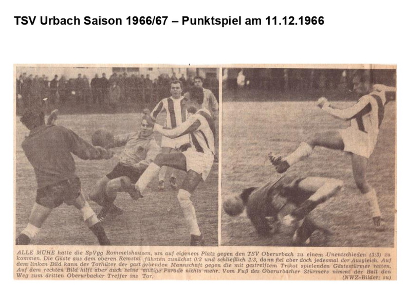 TSV Urbach Saison 1966 1967 SpVgg Rommelshausen TSV Oberurbach 11.12.1966 Fotos