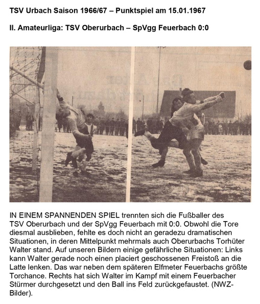 TSV Urbach Saison 1966 1967 TSV Oberurbach SpVgg Feuerbach 15.01.1967 Fotos