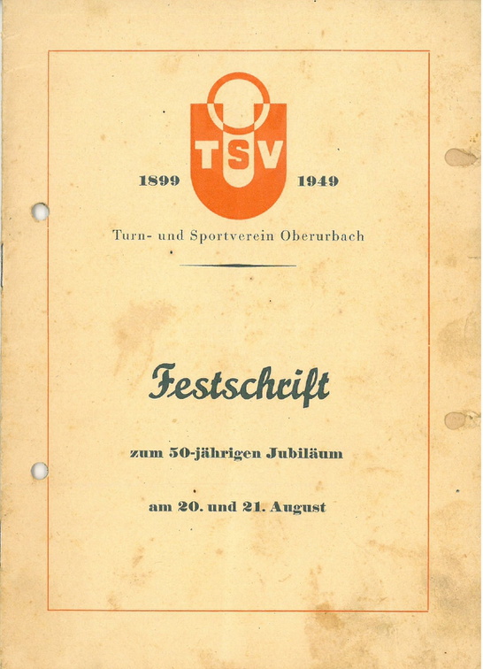 TSV Urbach Festschrift 50 Jahre 1949 Seite 01 Titelblatt