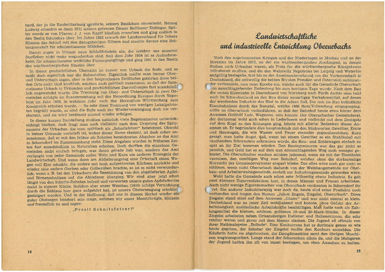 TSV Urbach Festschrift 50 Jahre 1949 Seite 14 und Seite 15