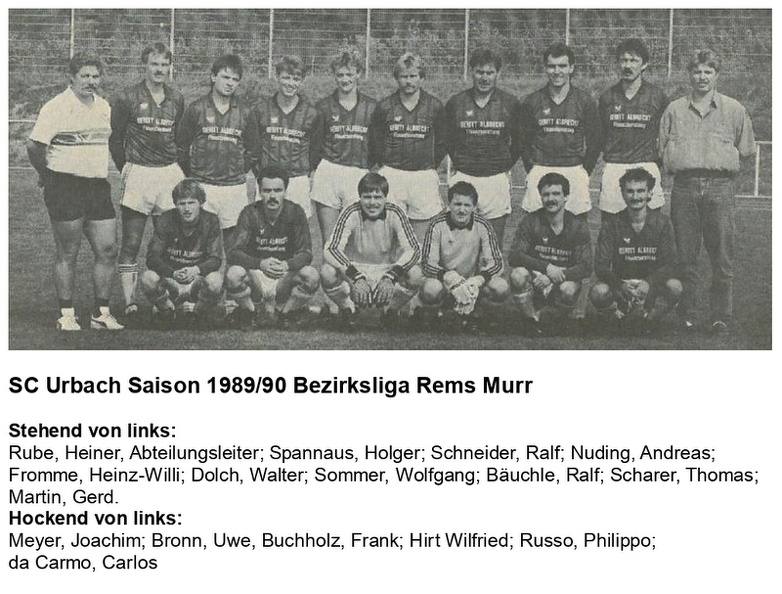 SC Urbach Saison 1989 1990 Bezirksliga Mennschaftsfoto