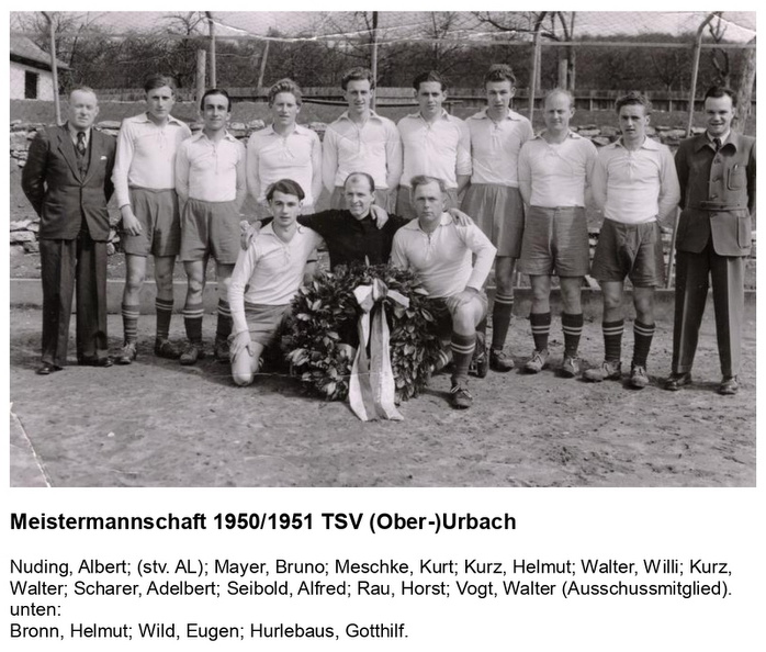 TSV Urbach Meistermannschaft 1950 1951 mit Namen
