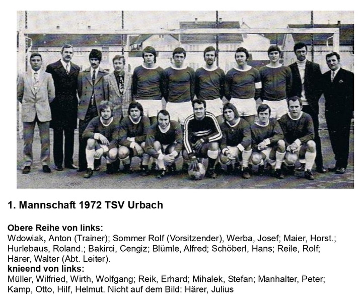 TSV Urbach 1. Mannschaft 1972 mit Namen