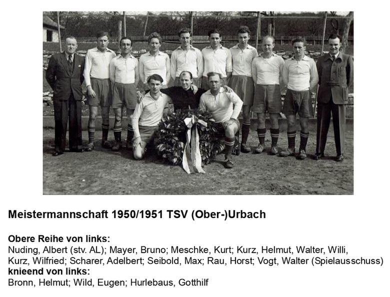 TSV Urbach Meistermannschaft 1950 1951 mit Namen