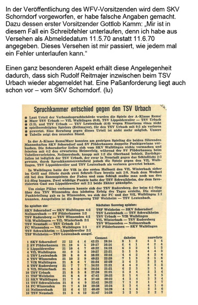 A-Klasse Rems_Murr Saison 1970 1971 Wirbel um Reitmajer WKZ 21.12.1970 Seite 2.jpg