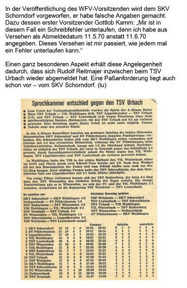 A-Klasse Rems Murr Saison 1970 1971 Wirbel um Reitmajer WKZ 21.12.1970 Seite 2