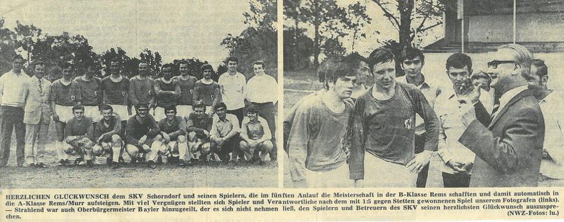 SKV Schorndorf Saison 1969 70 B-Klasse Rems SKV Schorndorf TV Stetten Meisterschaft perfekt