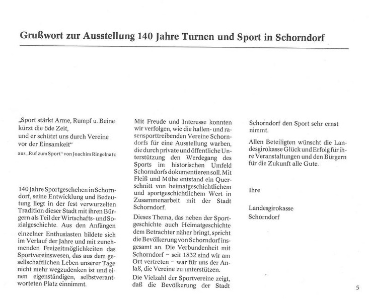 Sport in Schorndorf Dokumentation Grusswort Landesgirokasse Seite 5