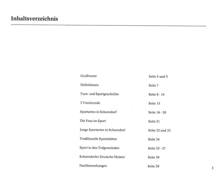 Sport in Schorndorf Dokumentation Inhaltsverzeichnis Seite 3