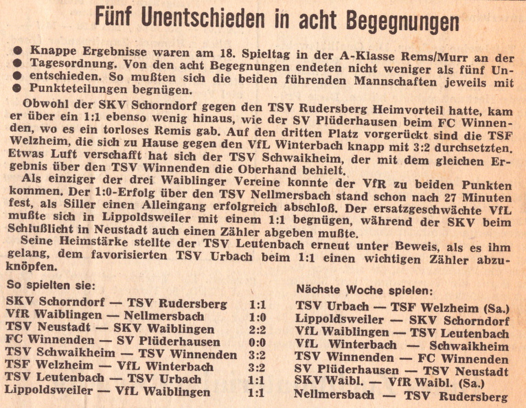SKV Schorndorf Saison 1970 71 SKV Schorndorf TSV Rudersberg 28.02.1971 Der 18. Spieltag
