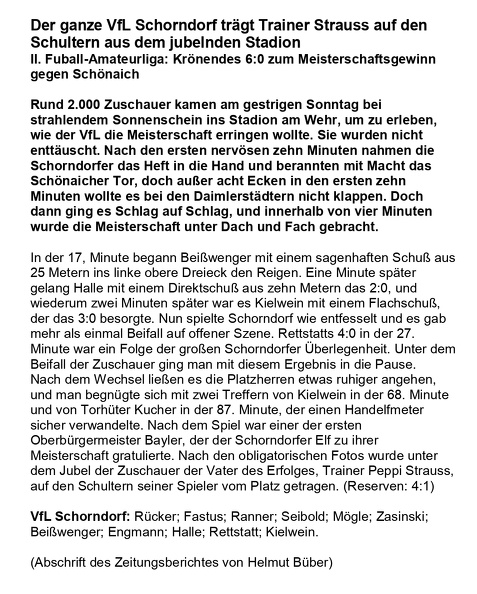 VfL Schorndorf Saison 1972 1973 Zeitungsbericht Meisterschaft am letzten Spieltag 20.04.1973
