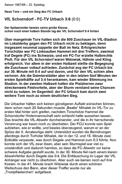 VfL Schorndorf FCTV Urbach Saison 1967 68 22. Spieltag Seite 1