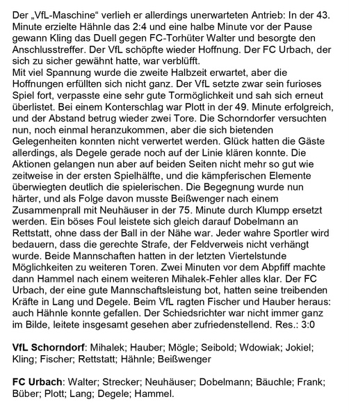 VfL Schorndorf FCTV Urbach Saison 1967 68 22. Spieltag Seite 2