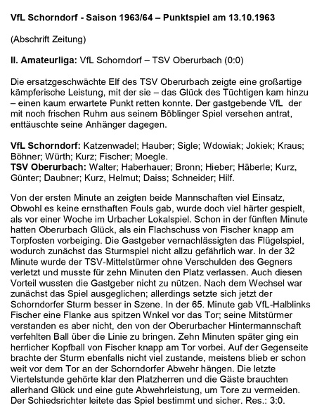 VfL Schorndorf Saison 1963 1964 VfL Schorndorf TSV Oberurbach 13.10.1963