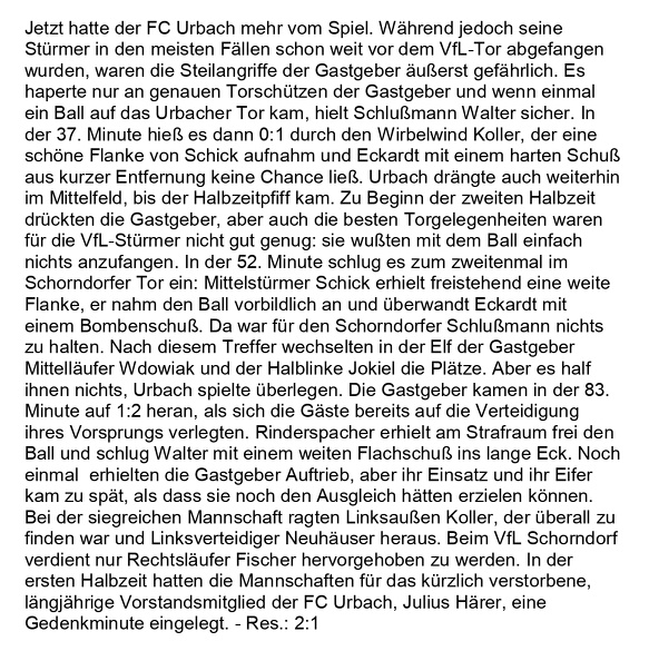 FCTV Urbach f II. Amateurliga Saison 1961 62 VfL Schorndorf FCTV Urbach 21.01.1962 Seite 2
