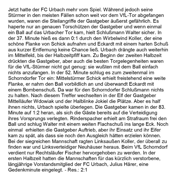 VfL Schorndorf II. Amateurliga Saison 1961 62 VfL Schorndorf FCTV Urbach 21.01.1962 Seite 2