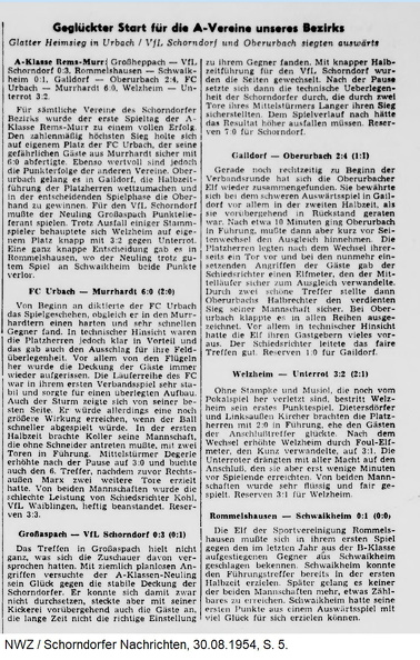 FCTV Urbach A-Klasse Saison 1954_55 FCTV Urbach VfR Murrhardt 29.08.1954 Zeitungsbericht.jpg