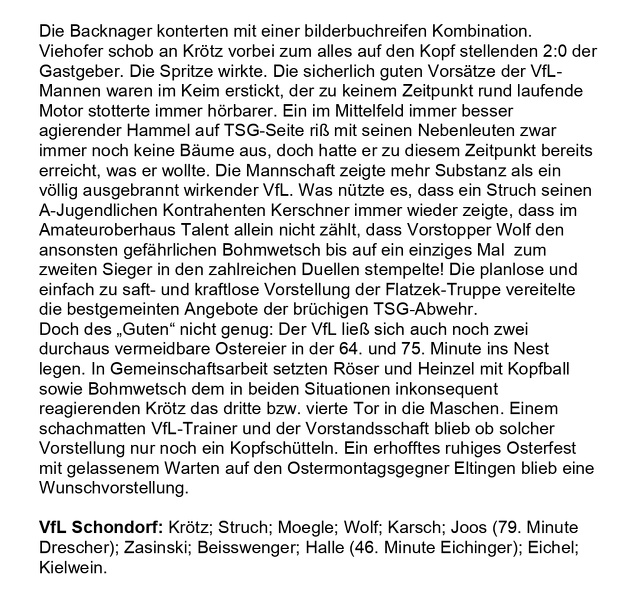 VfL Schorndorf I. Amateurliga Saison 1975 76 TSG Backnang VfL Schorndorf 17.04.1976 Bericht Abschrift Seite 2