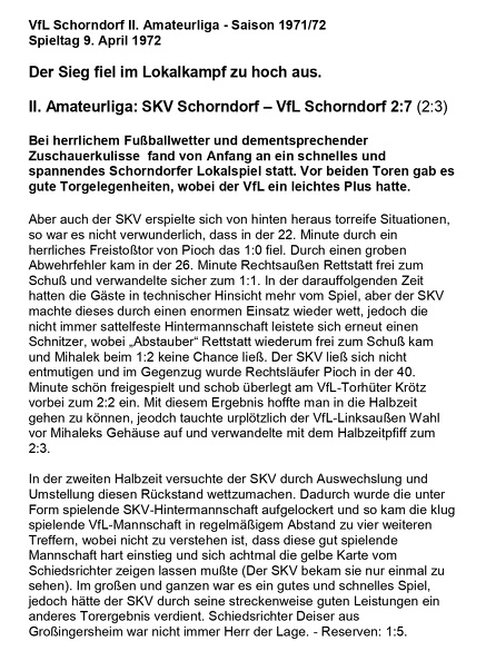 VfL Schorndorf II. Amateurliga Saison 1971 72 SKV Schorndorf VfL Schorndorf 09.04.1972 Seite 1