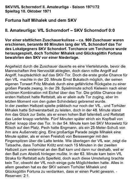 SKV VfL Schorndorf II. Amateurliga Saison 1971 72 VfL Schorndorf SKV Schorndorf 10.10.1971 Seite 1