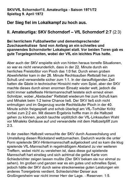 SKV VfL Schorndorf II. Amateurliga Saison 1971 72 SKV Schorndorf VfL Schorndorf 09.04.1972 Seite 1