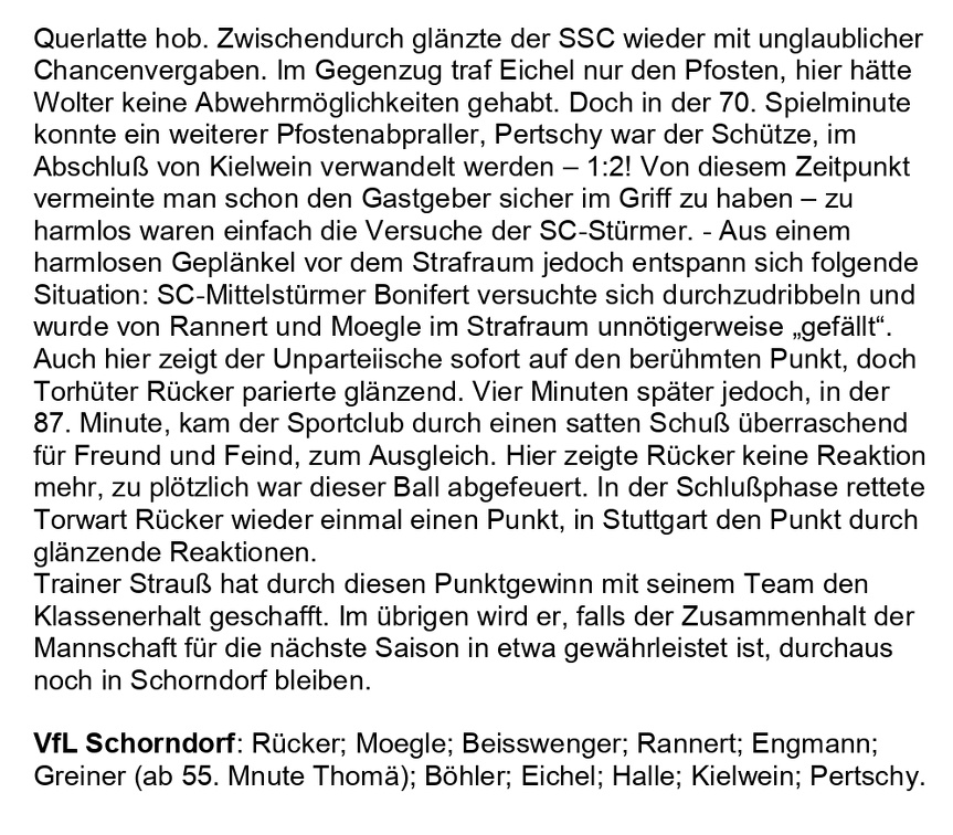 VfL Schorndorf I. Amateurliga Saison 1973 74 Stuttgarter SC VfL Schorndorf 27.04.1974 Seite 2