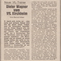 Wagner Dieter neuer Trainer Zeitungsbericht vom 08.06.1976