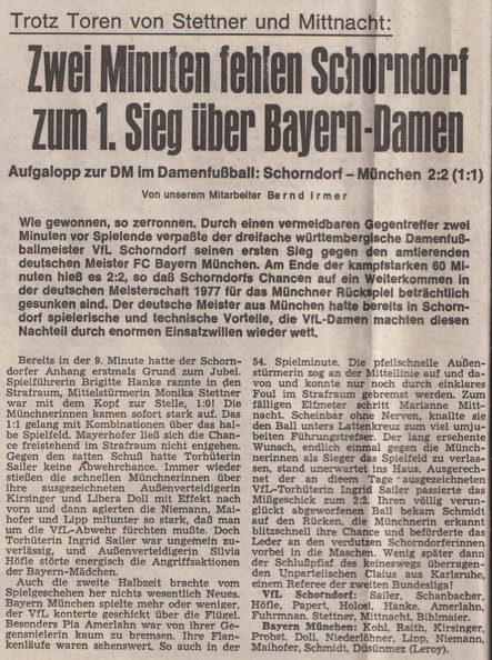 Damenfussball VfL Schorndorf FC Bayern Muenchen 15.05.1977 Original Zeitungsbericht vom 16.05.1977.jpg