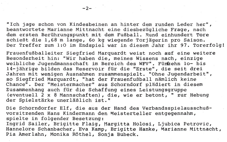 VfL Schorndorf Damen Wuertt. Fussballmeister 19.10.1974 Pressemitteilung WFV  Seite 2