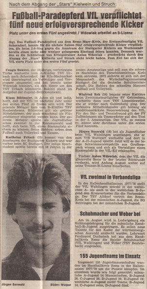 VfL Schorndorf Saison 1977 78 Neuzugaenge KKZ 21.07.1977