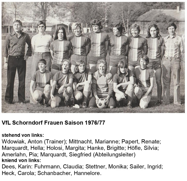 VfL Schorndorf Frauen Saison 1976 77 Mannschaftsfoto mit Namen