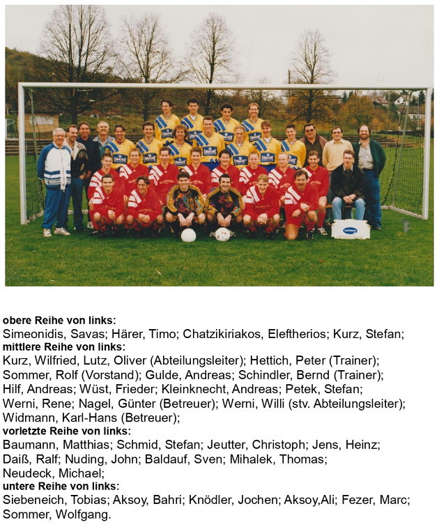 SC Urbach I Saison 1996 1997 Landesliga Mannschaftsfoto farbig mit Namen