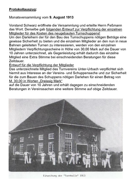 Turnverein Unterurbach Anfangsjahre bis Einweihung der Turnhalle im Jahr 1913 Seite 2