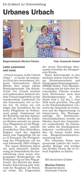Urbach Sonderveroeffentlichung Wochenblatt 05.12.2024 Seite 1 Grusswort Buergermeisterin.jpg