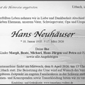 Neuhaeuser Hans 18.01.1935 - 17.03.2026 Todesanzeige