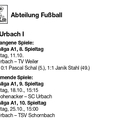 SC Urbach I Kreisliga A1 Saison 2026 27 Spieltag 11.10.2026