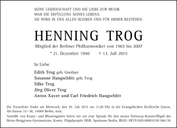 Trog Henning 1940 2015 Traueranzeige