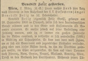 Felix Benedikt 1860 1912 Nachruf Grazer Volksblatt 02.03.1912