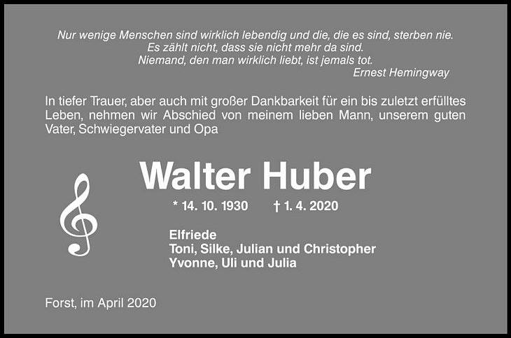 Huber Walter Todesanzeige 14.10.1930 01.04.2020