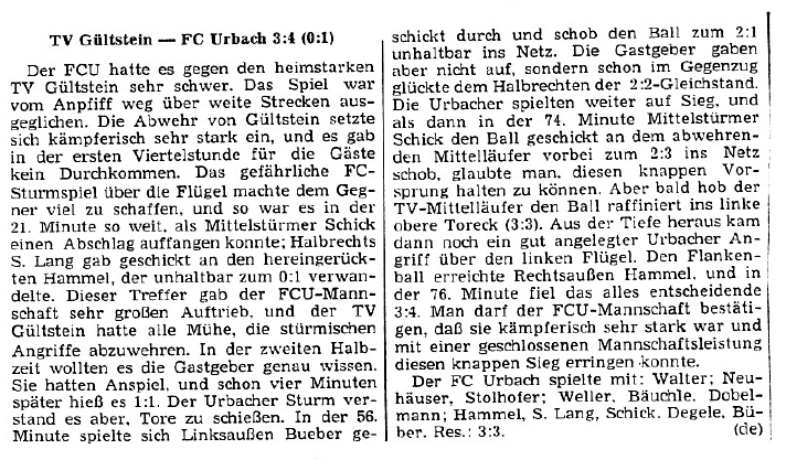 TV Gueltstein FC Urbach 03.09.1967 Saison 1967 1968